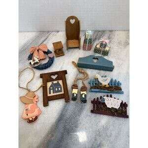 Vintage Miniature Farmhouse Dollhouse Trinket Country Cottagecore Wood Lot Of 11